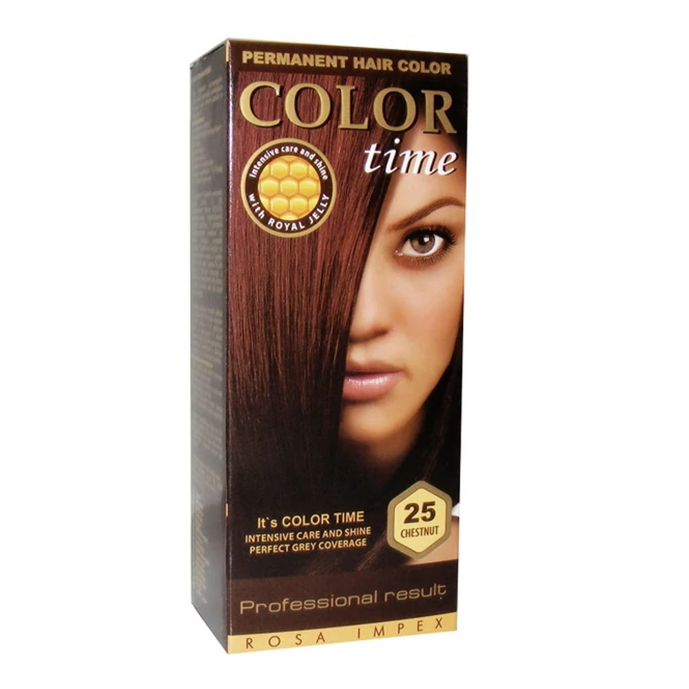 Color Time 25 Chestnut Hajfesték – Meleg Gesztenyebarna Árnyalat, Tartós Őszfedés, Royal Jelly Ápolással