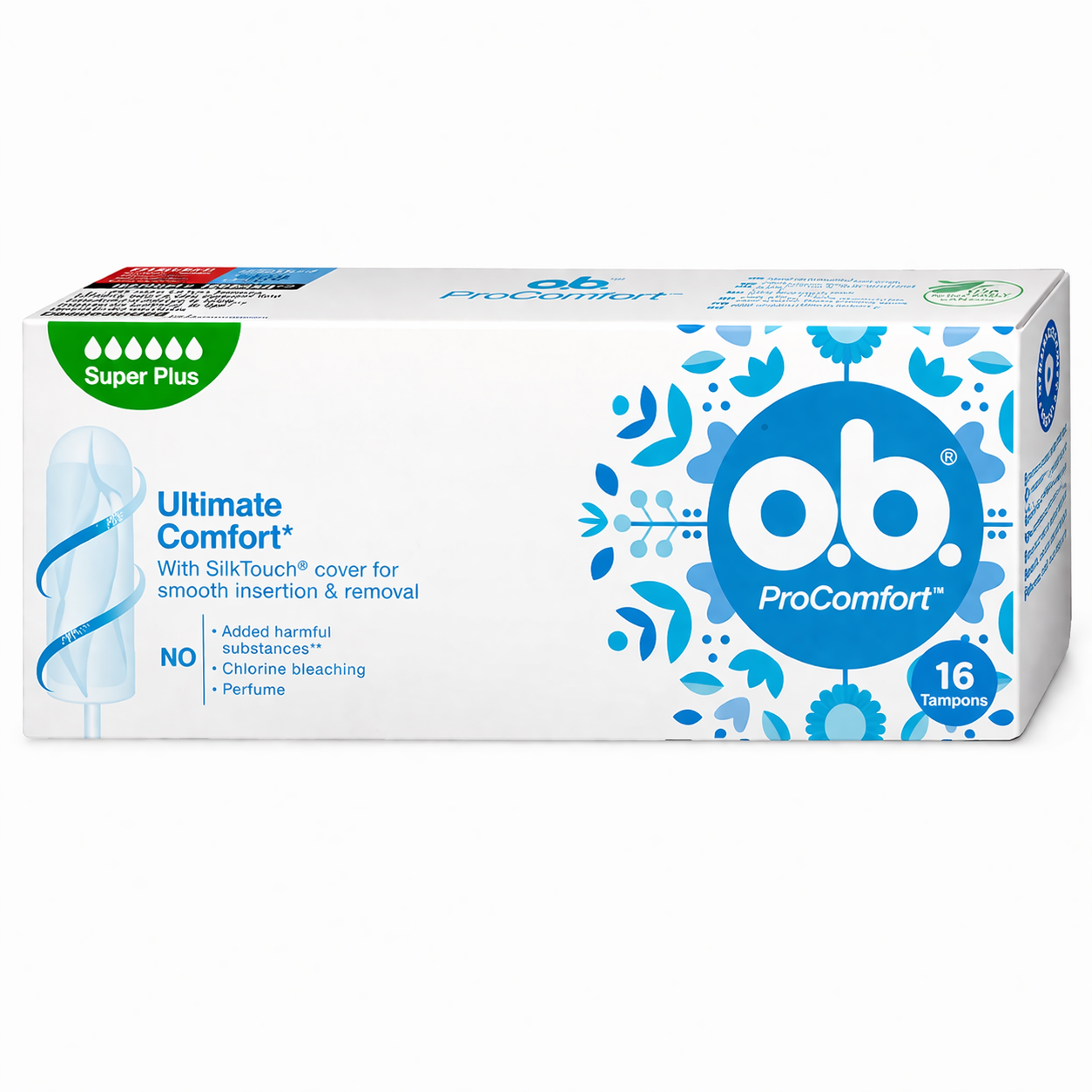 O.B. ProComfort Blossom Super+ Tampon 16 db – Nagyon Erős Vérzéshez, SilkTouch Komfort
