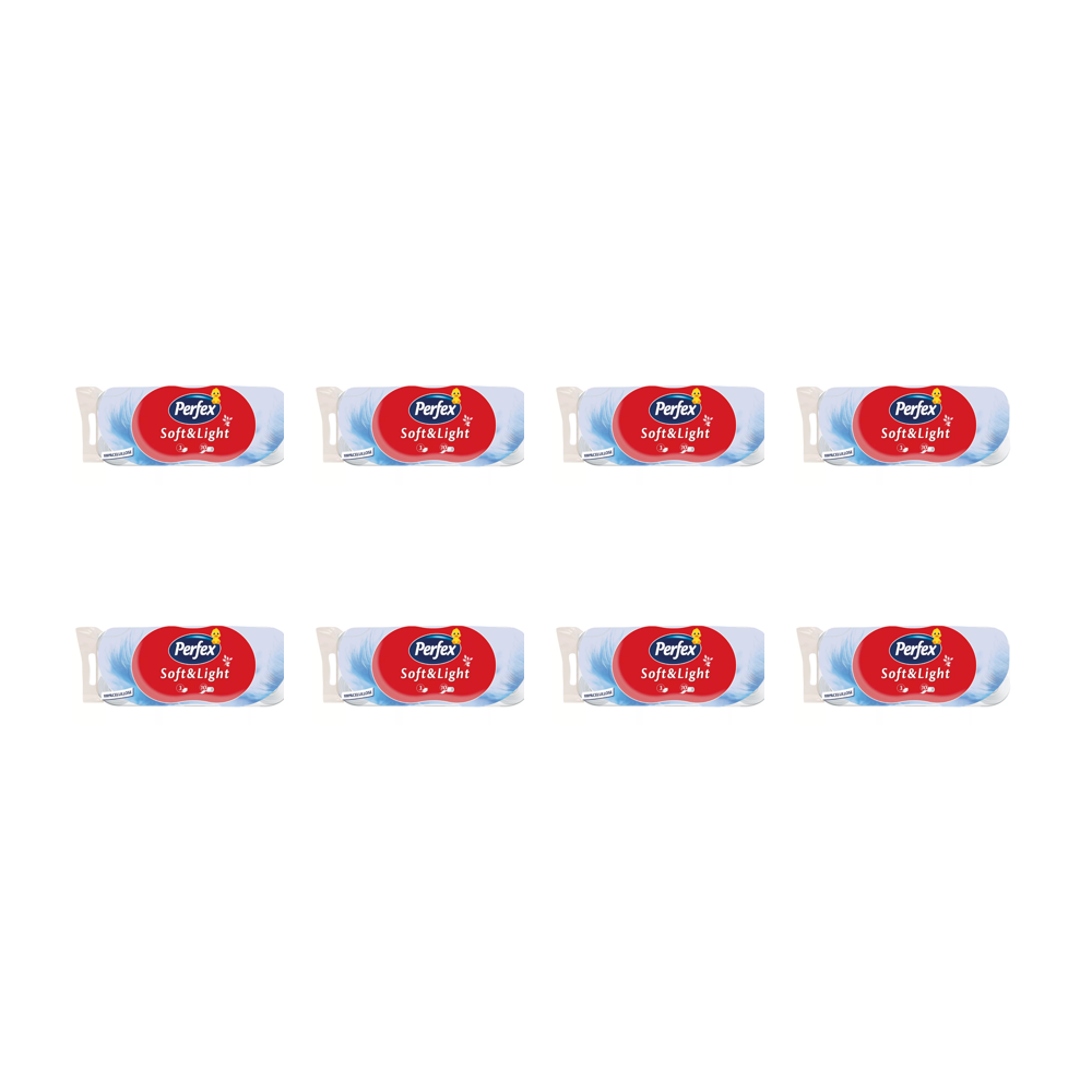 Perfex Soft & Light toalettpapír 8 csomag (összesen 80 tekercs) – 3 rétegű, 100% cellulóz, puha és erős