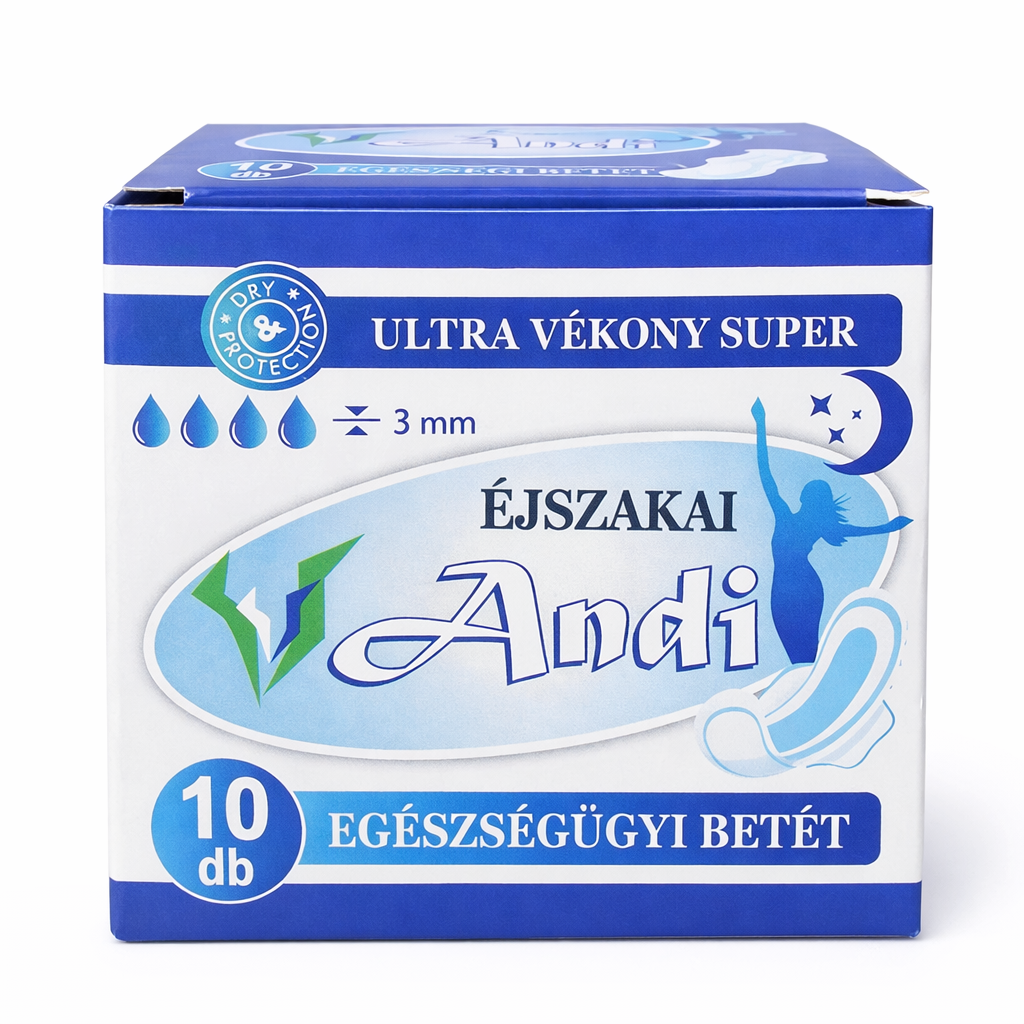 Andi éjszakai egészségügyi betét szárnyas ultra vékony super (10 db)