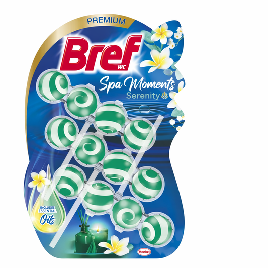 Bref Spa Moments Serenity WC frissítő 3x50g – Nyugtató spa illat, higiénikus tisztítás és vízkő elleni védelem