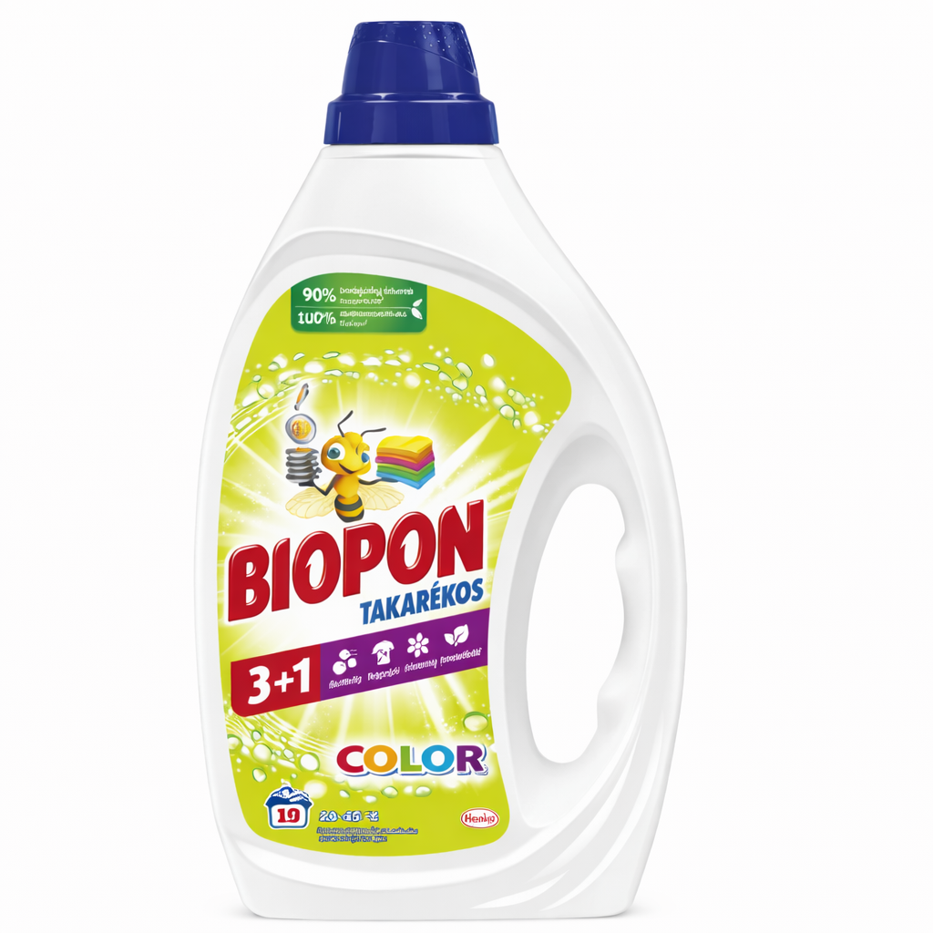 Biopon Takarékos Color Folyékony Mosószer 3+1 855 ml – 19 Mosás, Színes Ruhákhoz, Koncentrált Mosógél