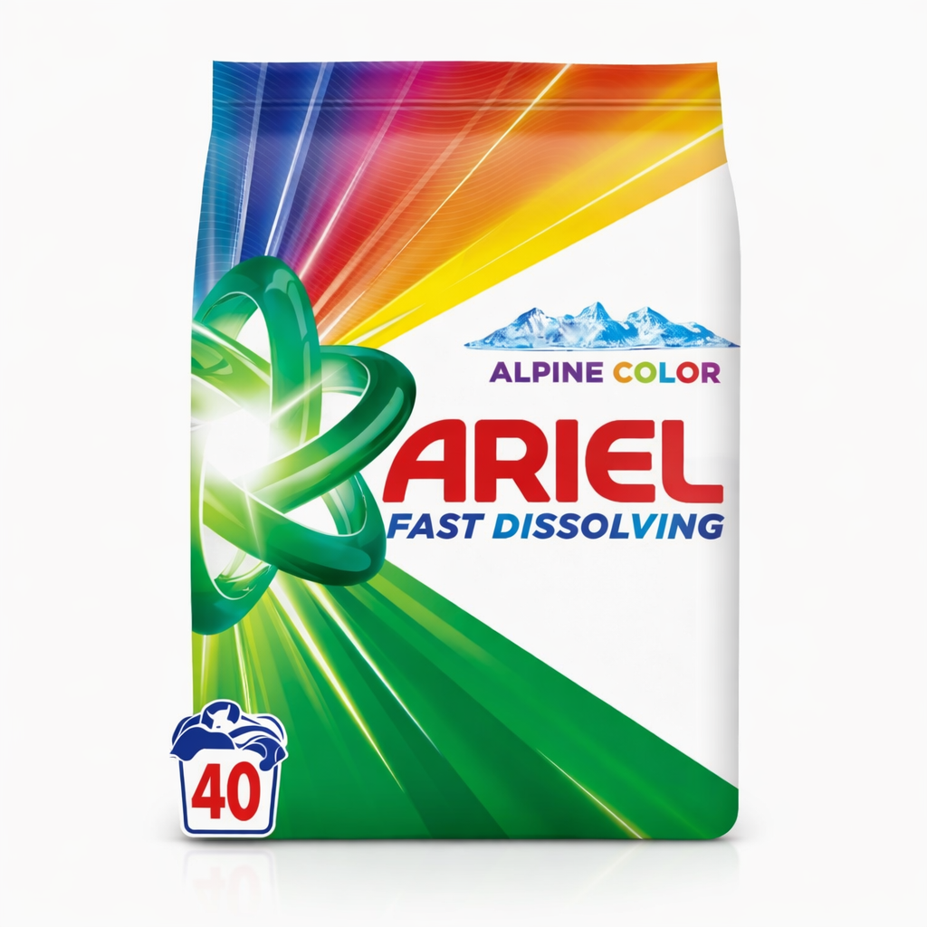 Ariel Alpine Color Mosópor – Gyors Oldódású Színes Ruhákhoz, 40 Mosás, ~2.6 kg