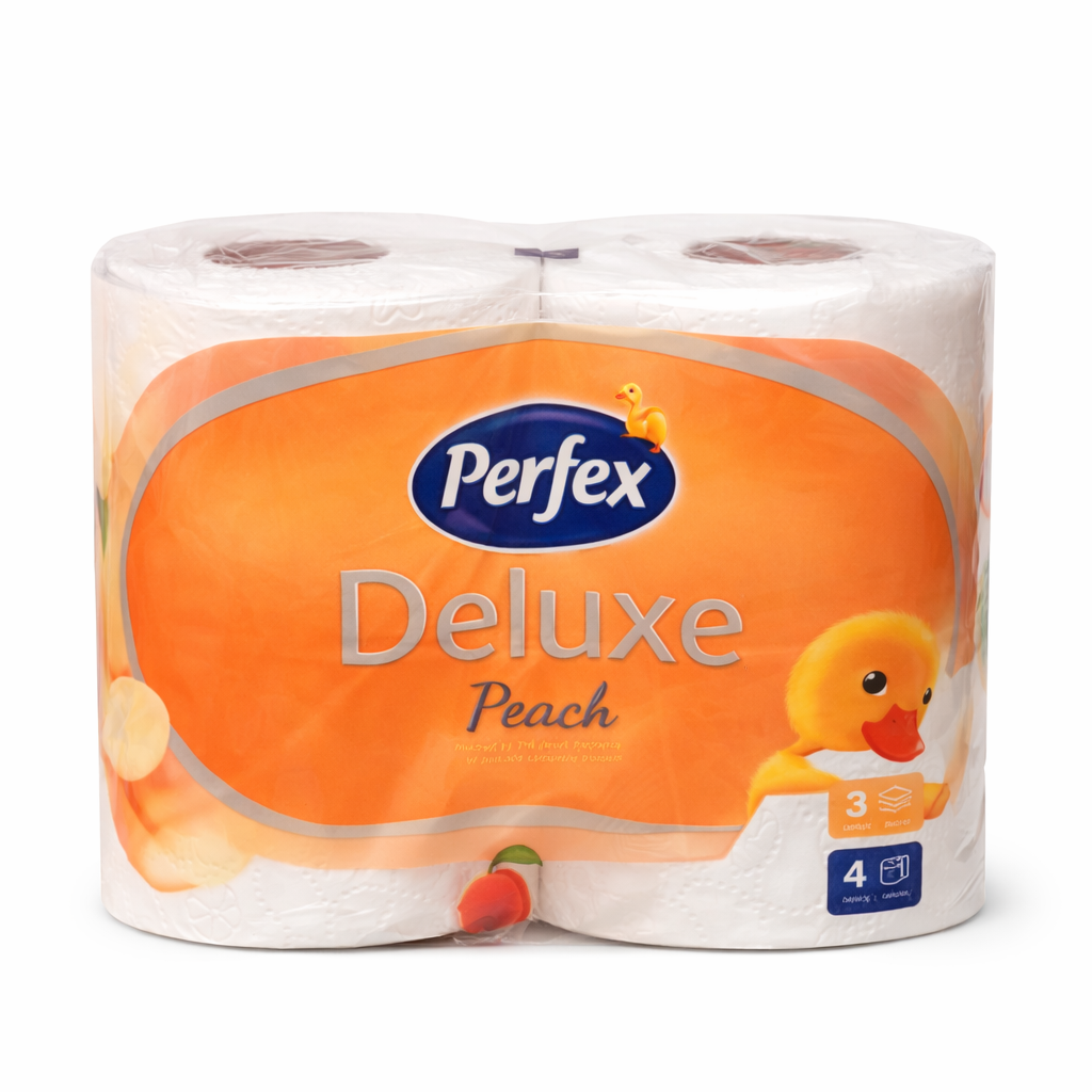 Perfex Deluxe Peach Toalettpapír 4 Tekercs – 3 Rétegű, 140 Lap/Tekercs, Barack Illattal