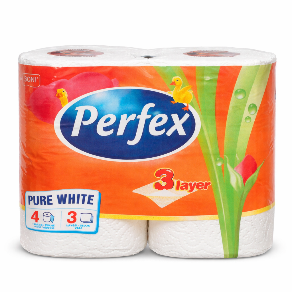 Perfex Boni Toalettpapír 4 Tekercs – 3 Rétegű, 90 Lap/Tekercs, Puha és Erős