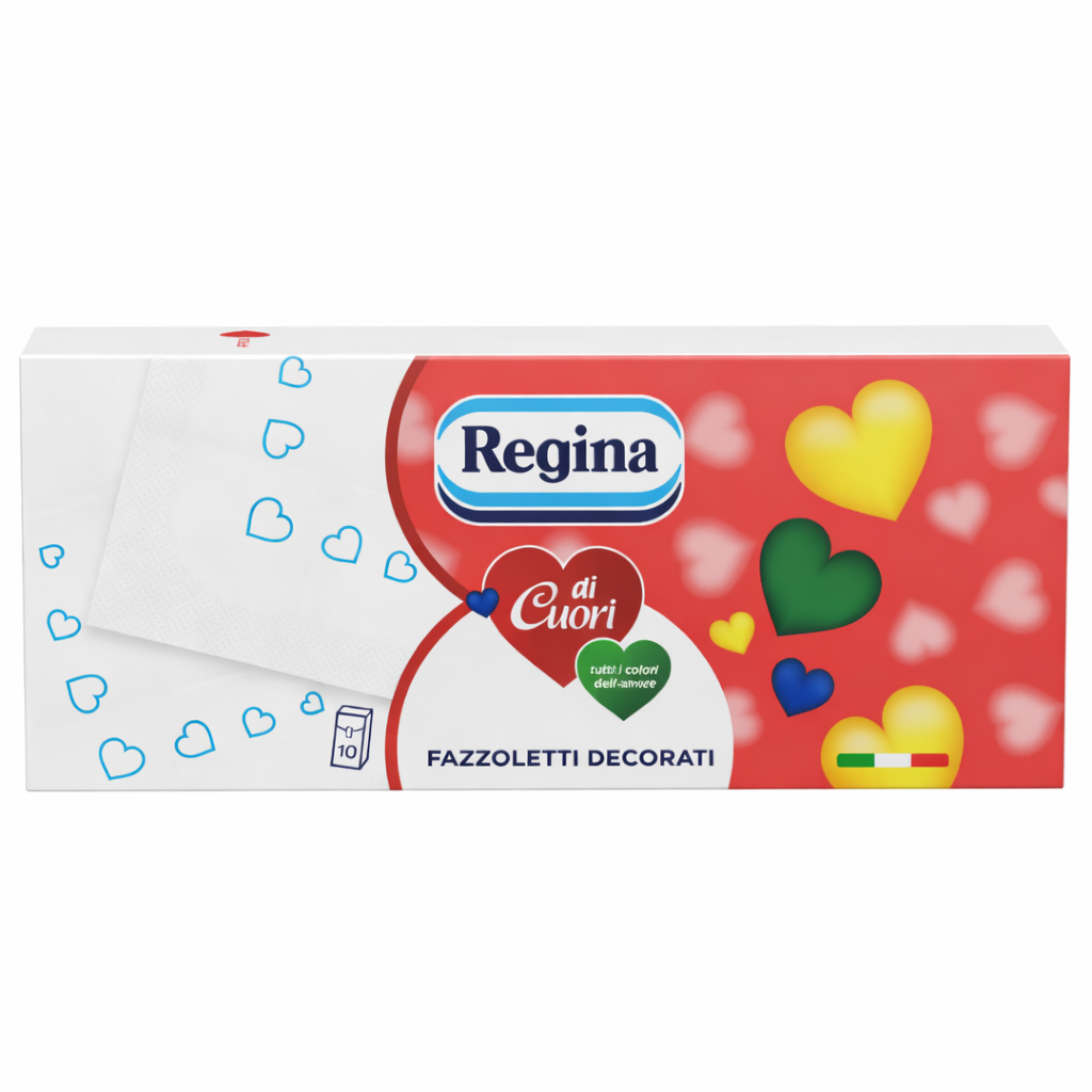 Regina di Cuori Papír Zsebkendő 10×9 db – Dekor Mintás, Puha és Praktikus Kiszerelés