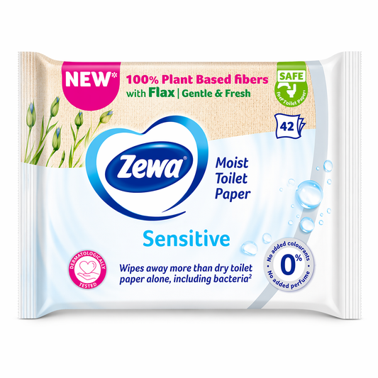 Zewa Sensitive Nedves WC Papír 42 db – Bőrbarát, 100% Növényi Rost, Illatmentes