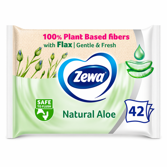 Zewa Natural Aloe Nedves WC Papír 42 db – Aloe Verával, 100% Növényi Rost, Gyengéd Tisztítás