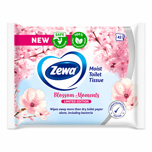 Zewa Blossom Moments Nedves WC Papír 42 db – Limitált Kiadás, 100% Növényi Rost, Gyengéd Tisztítás