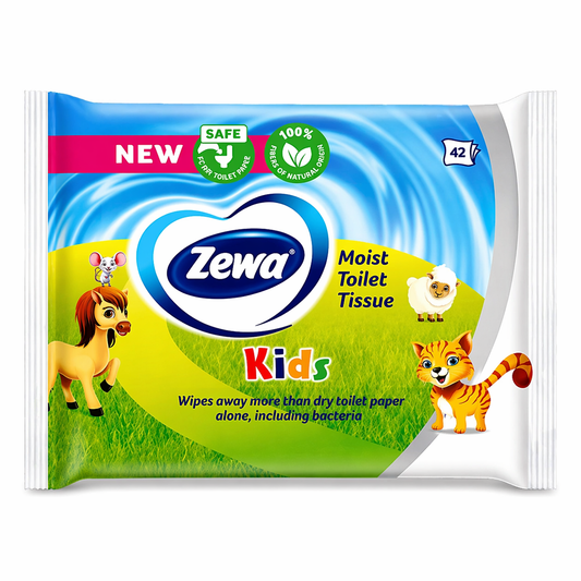 Zewa Kids Nedves WC Papír 42 db – Gyerekbarát, 100% Növényi Rost, Kíméletes Tisztítás