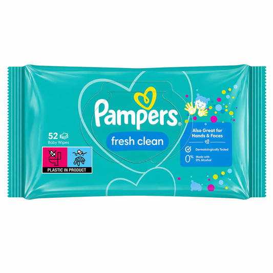 Pampers Fresh Clean Baba Nedves Törlőkendő 52 db – Gyengéd Tisztítás, Alkoholmentes, Bőrbarát Formula