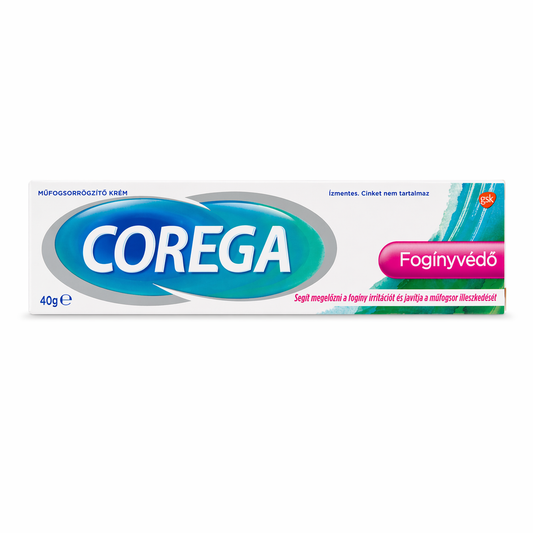 Corega Fogínyvédő Műfogsor Ragasztókrém 40 g – Ízmentes, Erős Tartás, Ínykímélő Védelem