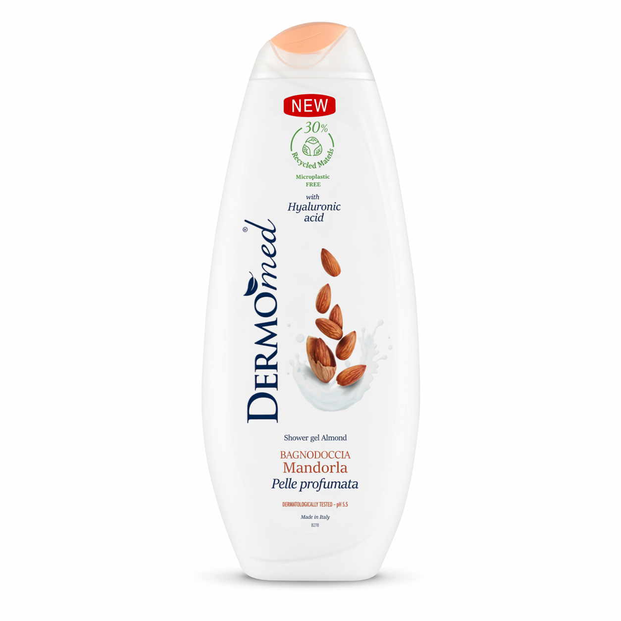 DermoMed Mandula Tusfürdő 750 ml – Hidratáló Shower Gel Hialuronsavval, Puha és Illatos Bőrért