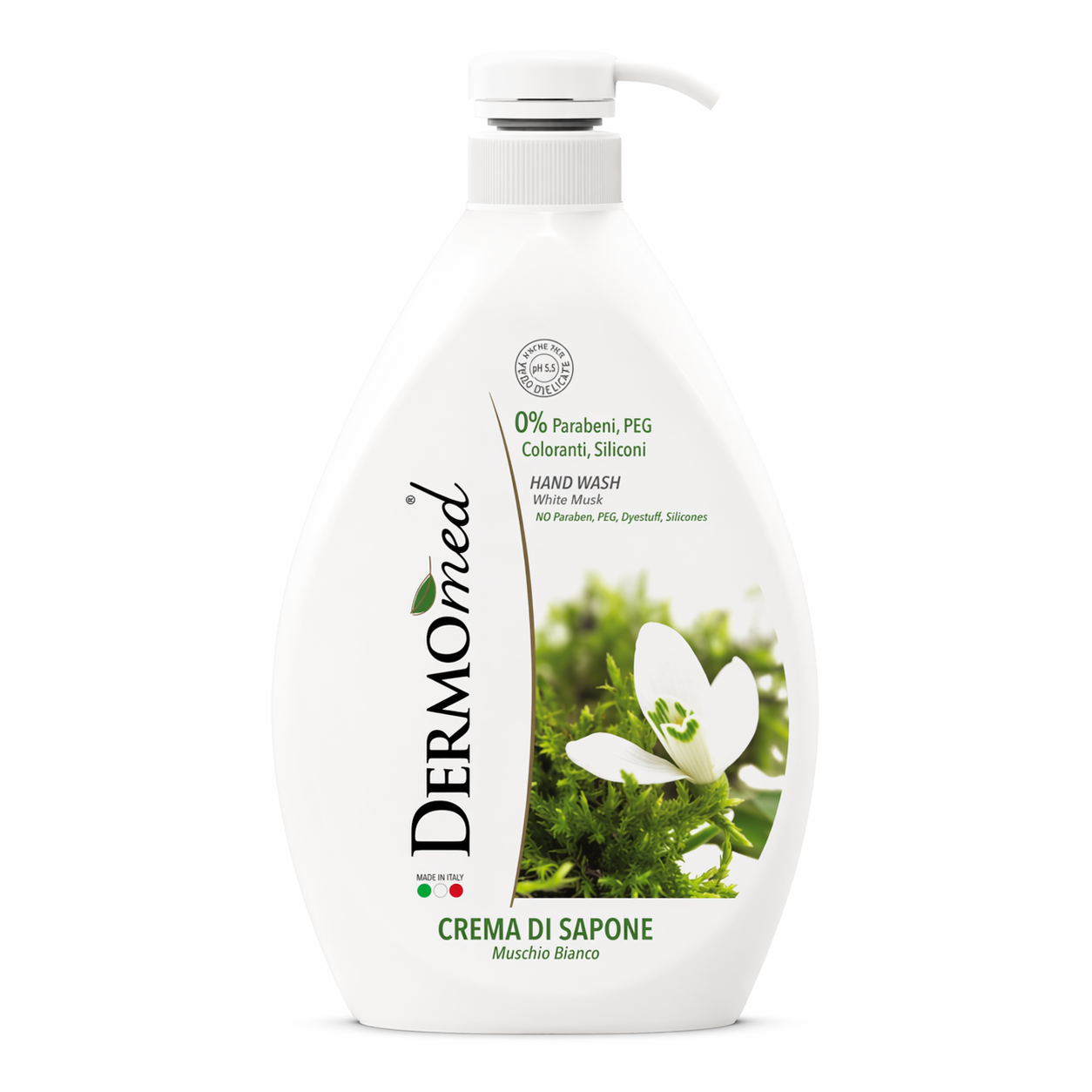 Dermomed Muschio Bianco folyékony kézmosó szappan 300 ml – fehér pézsma illat, 0% parabén, szilikonmentes