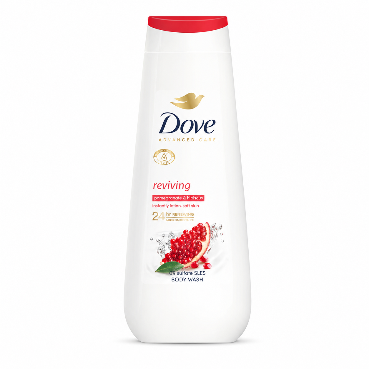 Dove Reviving Tusfürdő 250 ml – Gránátalma és hibiszkusz illattal, frissítő hidratálás, SLES-mentes