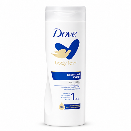 Dove Body Love Essential Care Testápoló 400 ml – Intenzív hidratálás ceramid szérummal, száraz bőrre