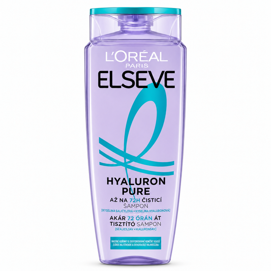 L’Oréal Paris Elseve Hyaluron Pure Mélytisztító Sampon 250 ml – Hialuronsavval és szalicilsavval, zsíros hajtövekre és dehidratált hajhosszra, 72h tisztaság