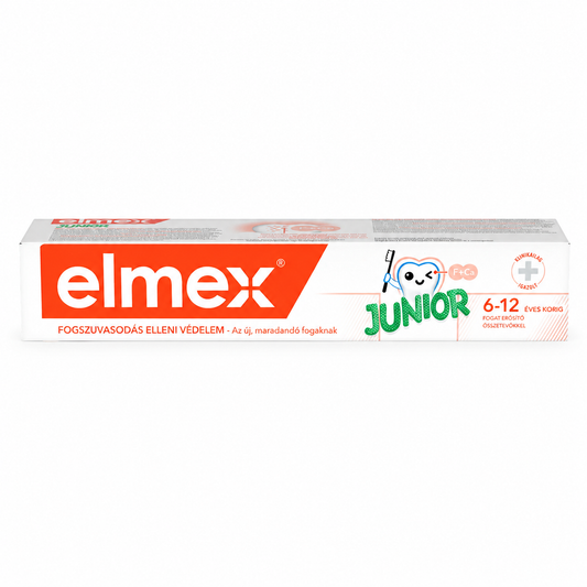 Elmex Junior Gyermek Fogkrém 75 ml – 6–12 éveseknek, fogszuvasodás elleni védelem aminfluoriddal