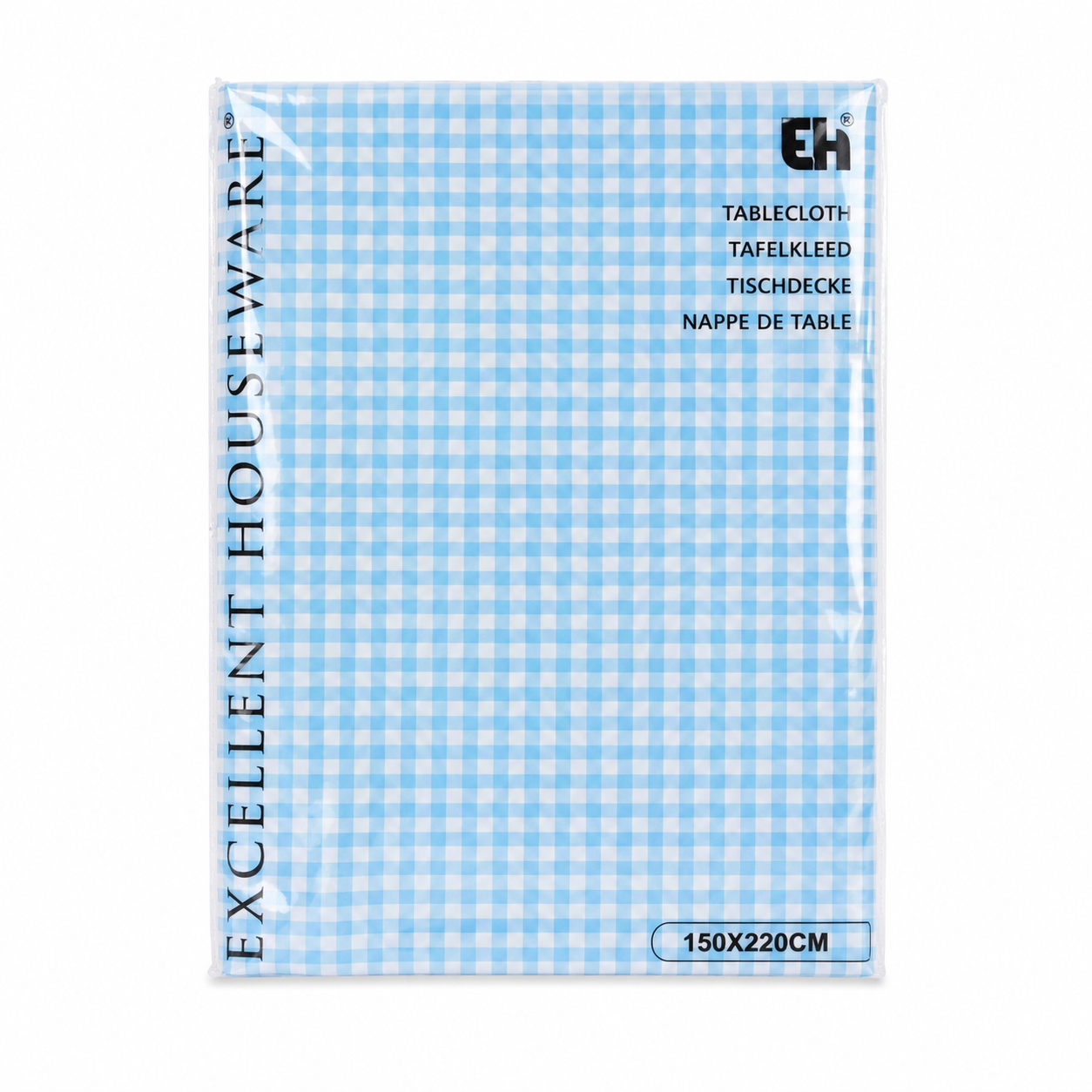 Kockás asztalterítő 150x220 cm – vízlepergető műanyag terítő kék-fehér mintával