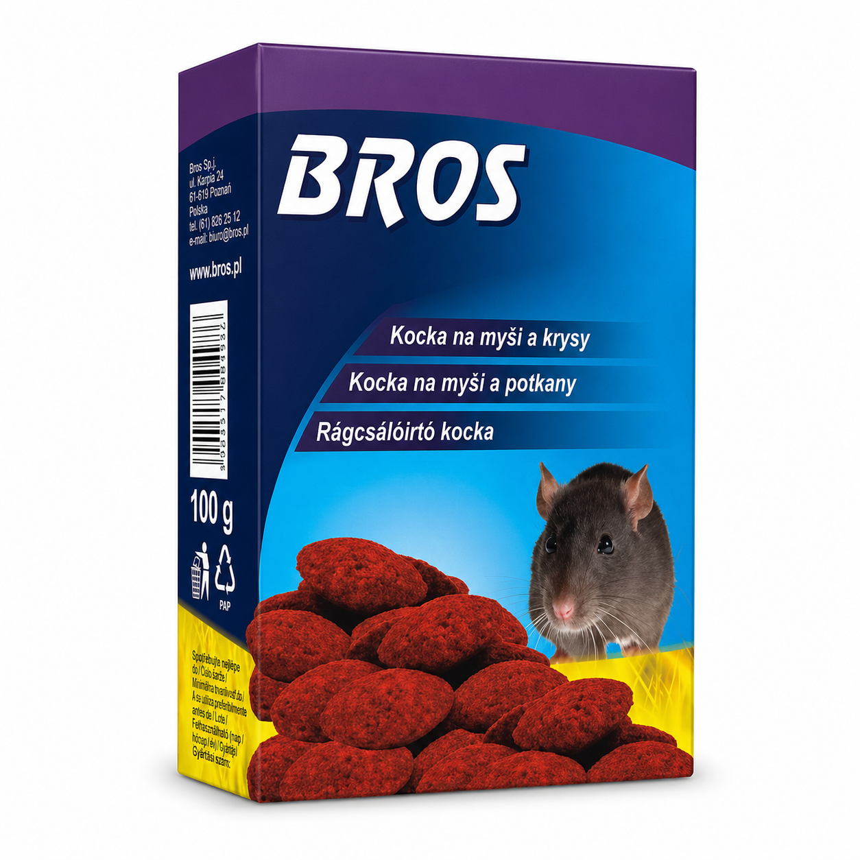 BROS rágcsálóirtó kocka – hatékony egér- és patkányirtó szer (100 g)