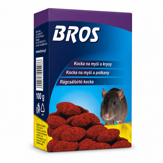 BROS rágcsálóirtó kocka – hatékony egér- és patkányirtó szer (100 g)