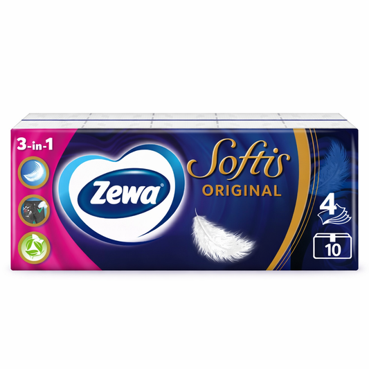 Zewa Softis Original Papírzsebkendő 10 Csomag – 4 Rétegű, Extra Puha Prémium Minőség
