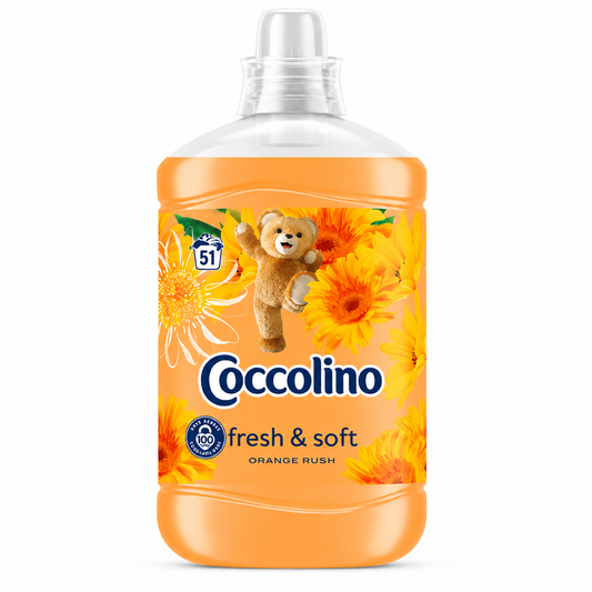 Coccolino Fresh & Soft Orange Rush öblítő 1,275L – Friss citrusos illat és hosszan tartó selymes puhaság