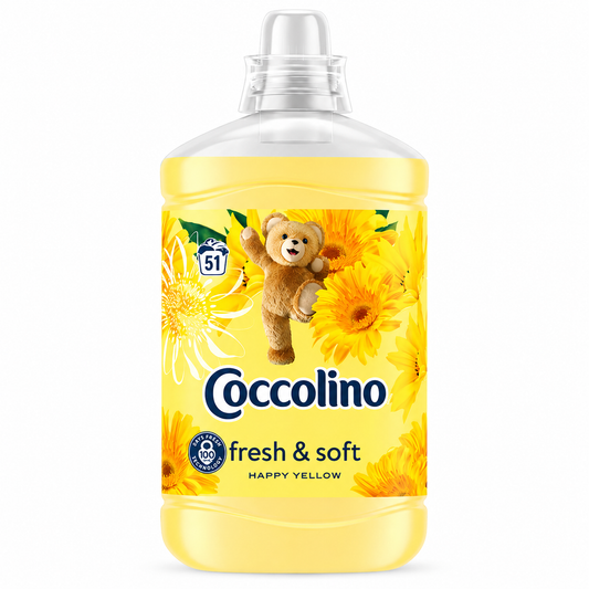Coccolino Fresh & Soft Happy Yellow öblítő 1,275L – Friss virágos illat és extra puhaság minden mosáshoz