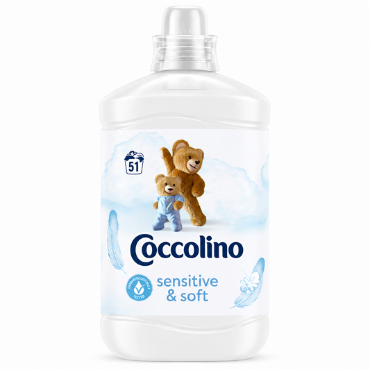 Coccolino Sensitive & Soft öblítő 1,275L – Gyengéd ápolás érzékeny bőrre és hosszan tartó puhaság
