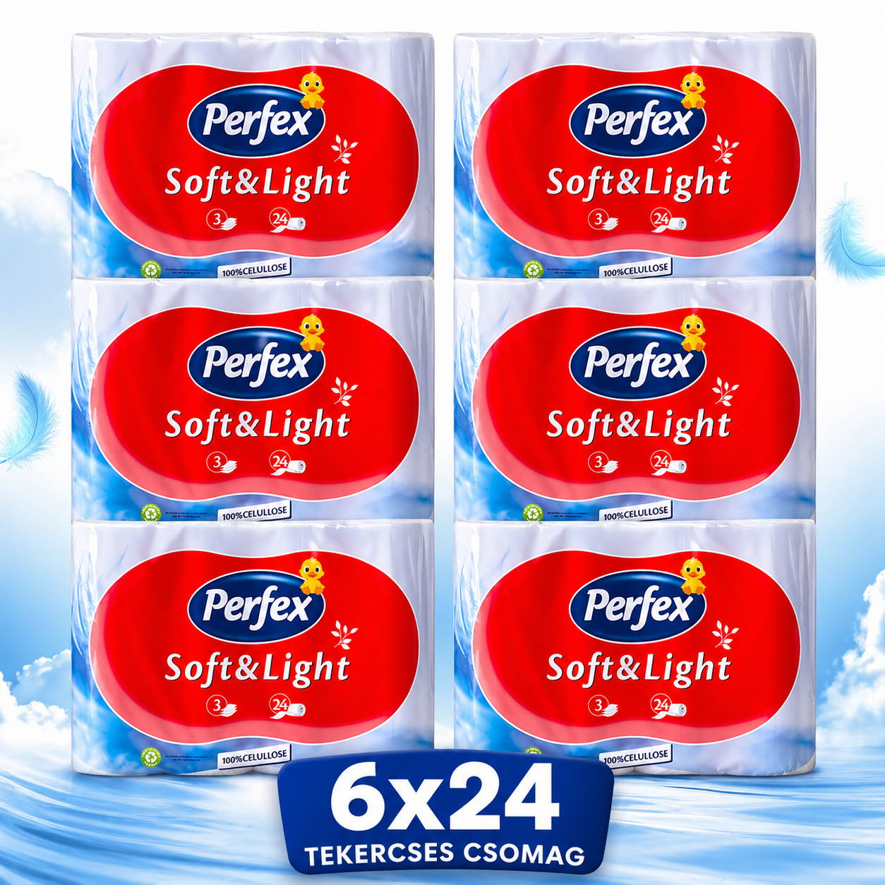 Mega csomag Perfex Soft & Light toalettpapír 6×24 tekercs – 3 rétegű, extra puha és gazdaságos