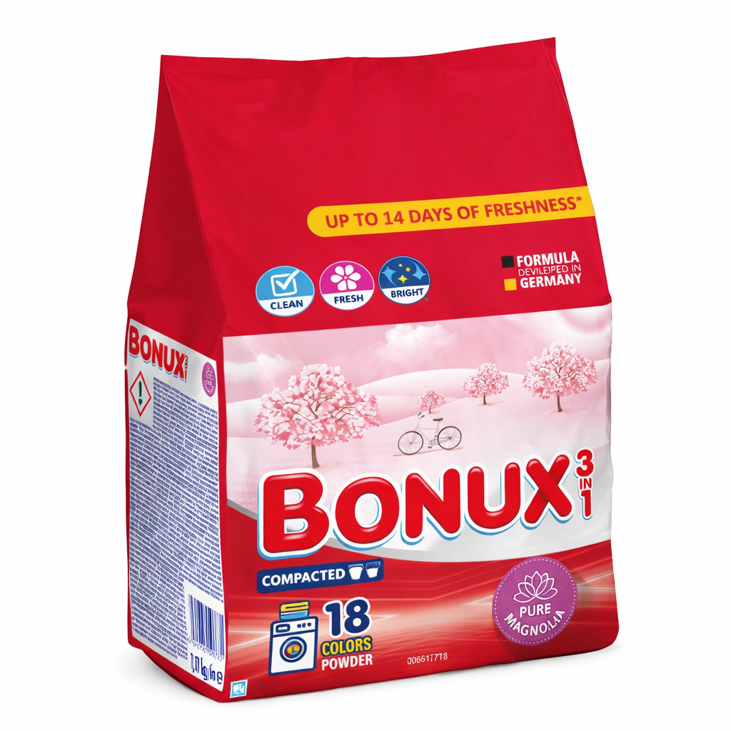 BONUX 3in1 Mosópor Színes Ruhákhoz 1,17 kg – Színvédő Hatás, Hatékony Tisztítás, Praktikus Kiszerelés