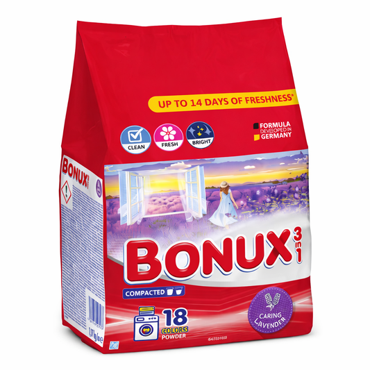 BONUX 3in1 Mosópor Színes Ruhákhoz 1,17 kg – Színvédő Hatás, Hatékony Tisztítás, Praktikus Kiszerelés