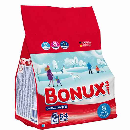 BONUX 3in1 Mosópor Fehér Ruhákhoz 3,51 kg – Mélytisztító és Fehérítő Hatás, Gazdaságos Kiszerelés
