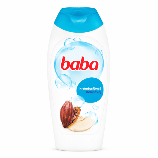 Baba Krémtusfürdő Kakaóvajjal 400 ml – Hidratáló Tusfürdő Száraz Bőrre, Selymes Bőrérzet