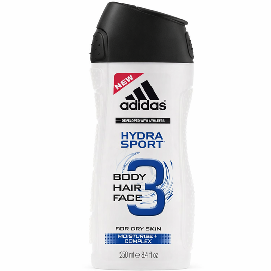 Adidas Hydra Sport férfi tusfürdő 250 ml – 3 az 1-ben hidratáló ápolás száraz bőrre