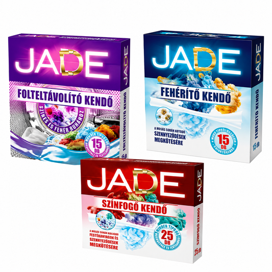 JADE mosókendő csomag 3 részes – Folteltávolító, Fehérítő és Színfogó kendő, összesen 55 db