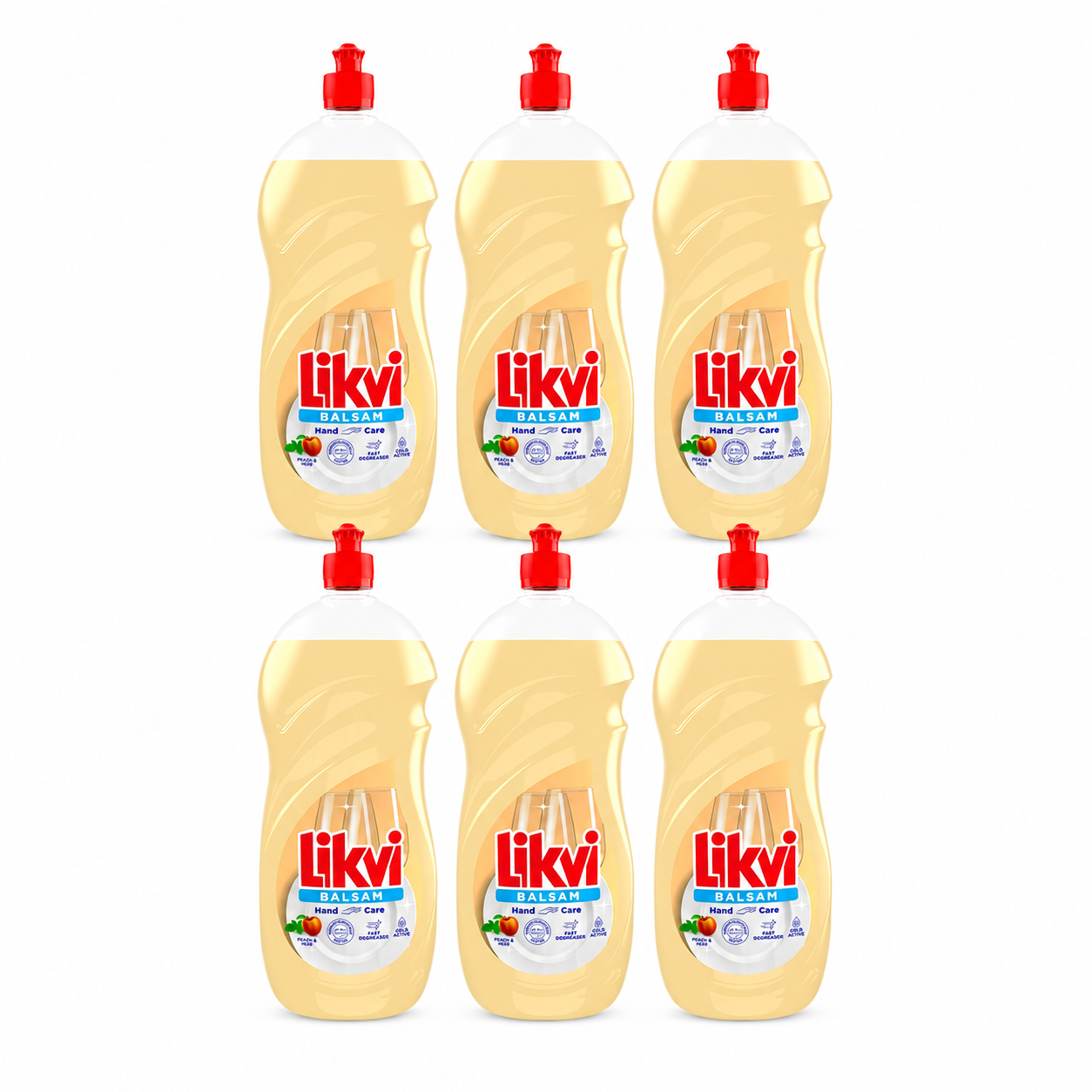 Likvi Balsam Hand Care mosogatószer 6 db-os csomag – Peach & Mint kézkímélő mosogatószer 6×450 ml