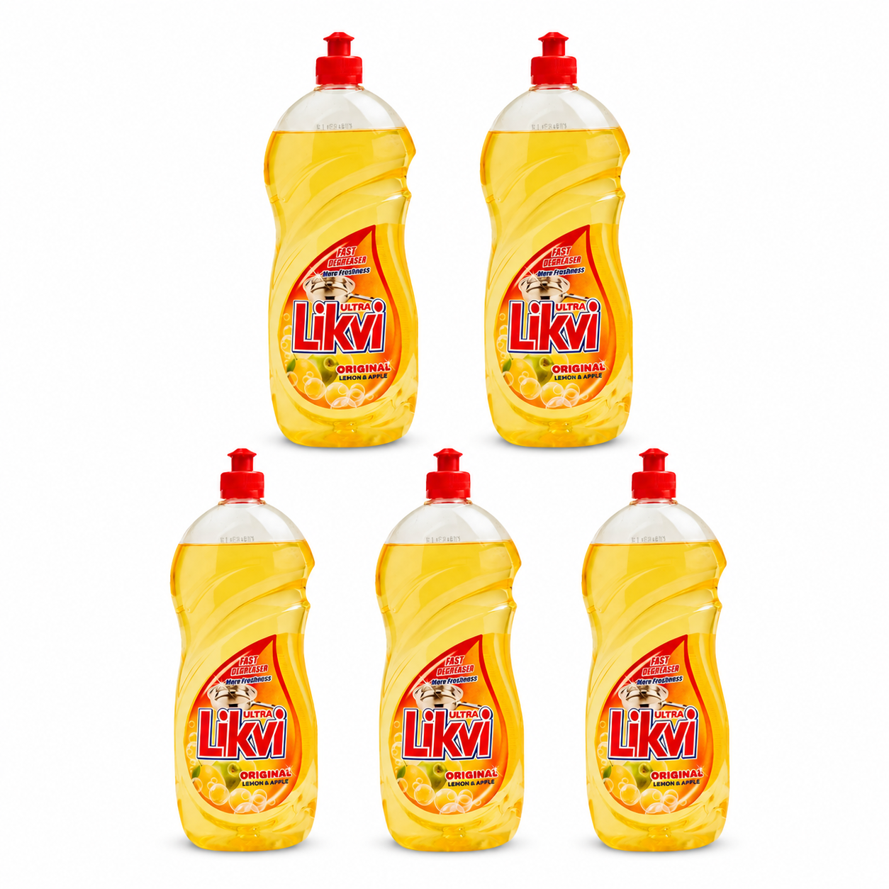 Likvi Ultra Original Lemon & Apple mosogatószer 5 db-os csomag – citrom-alma illatú zsíroldó mosogatószer 5×900 ml