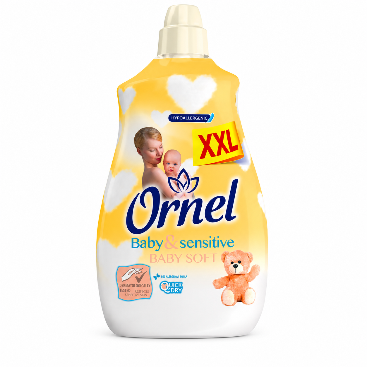 Ornel Baby & Sensitive Baby Soft XXL Öblítő 2.4 l – babaruhákhoz is ideális, hipoallergén textilöblítő