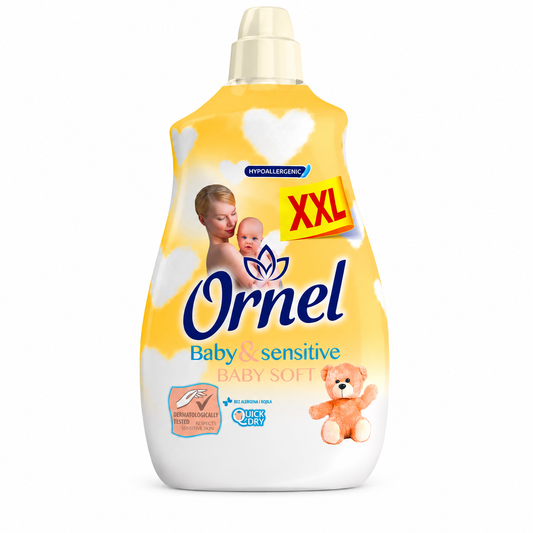 Ornel Baby & Sensitive Baby Soft XXL Öblítő 2.4 l – babaruhákhoz is ideális, hipoallergén textilöblítő