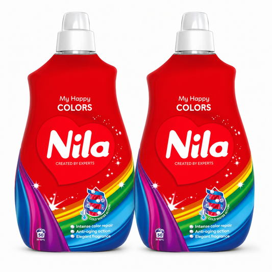 Nila My Happy Colors folyékony mosószer színes ruhákhoz 2,7 l – 2 db-os csomag