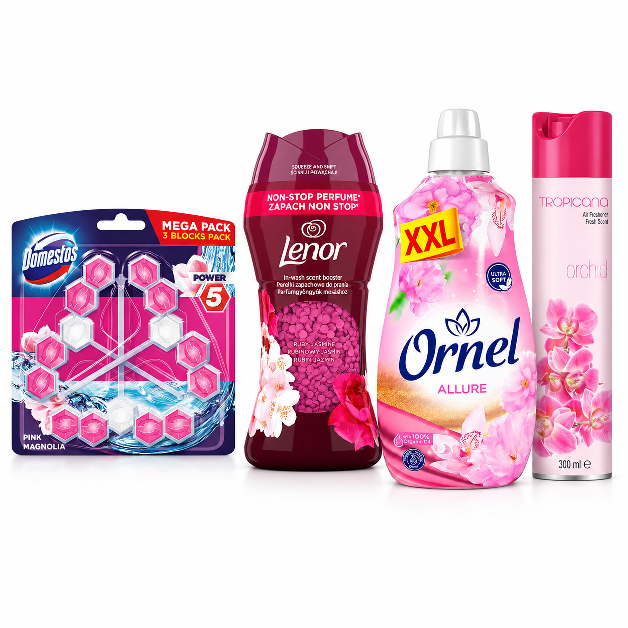 Illatos Otthon Csomag 4 db – Lenor, Ornel, Domestos és Tropicana válogatás