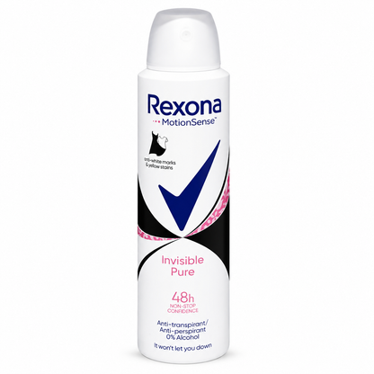 Rexona MotionSense Invisible Pure dezodor spray 150 ml – 48 órás izzadásgátló védelem, 0% alkohol