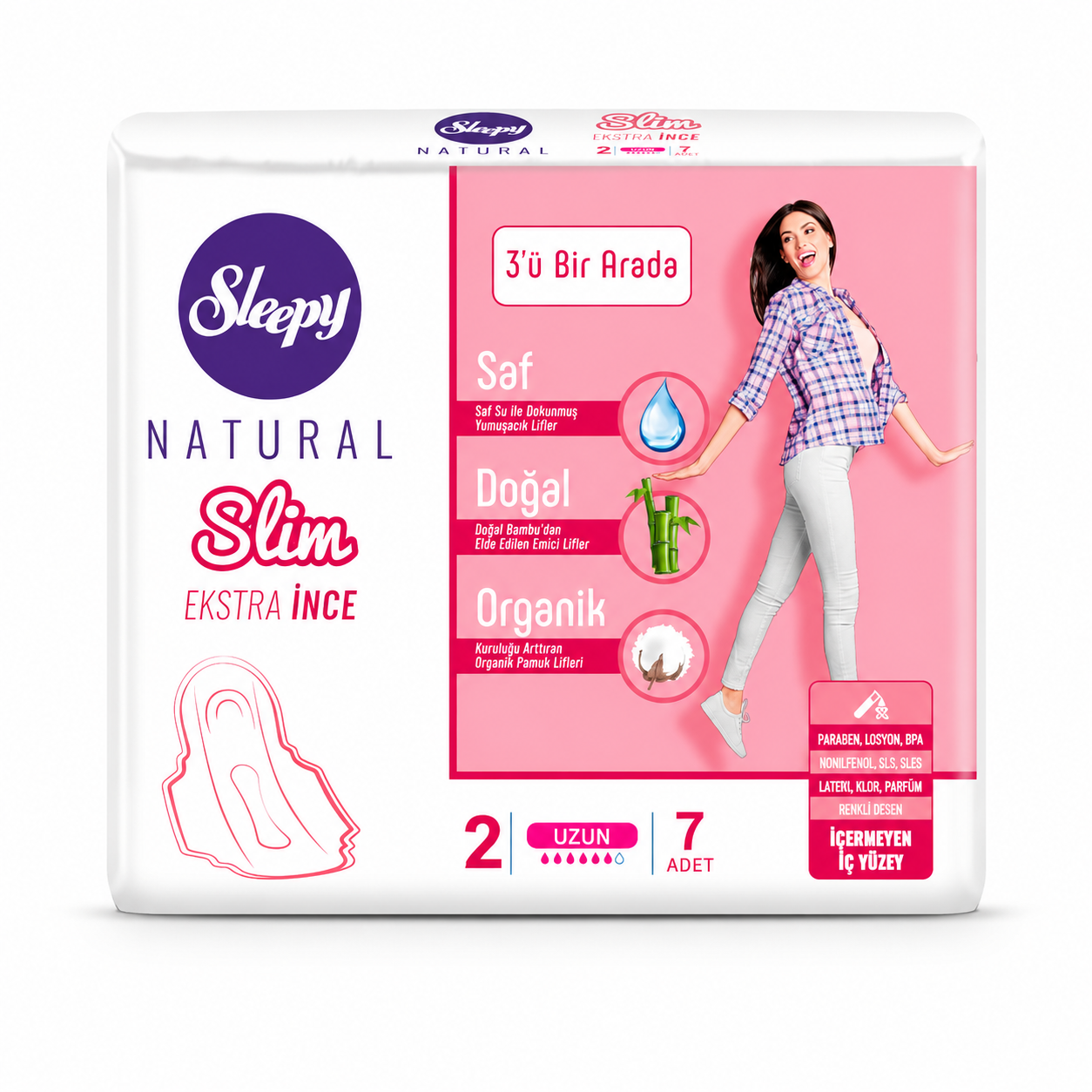 Sleepy Natural Slim Extra Vékony Egészségügyi Betét 7 db – Hosszú, 3 az 1-ben védelem