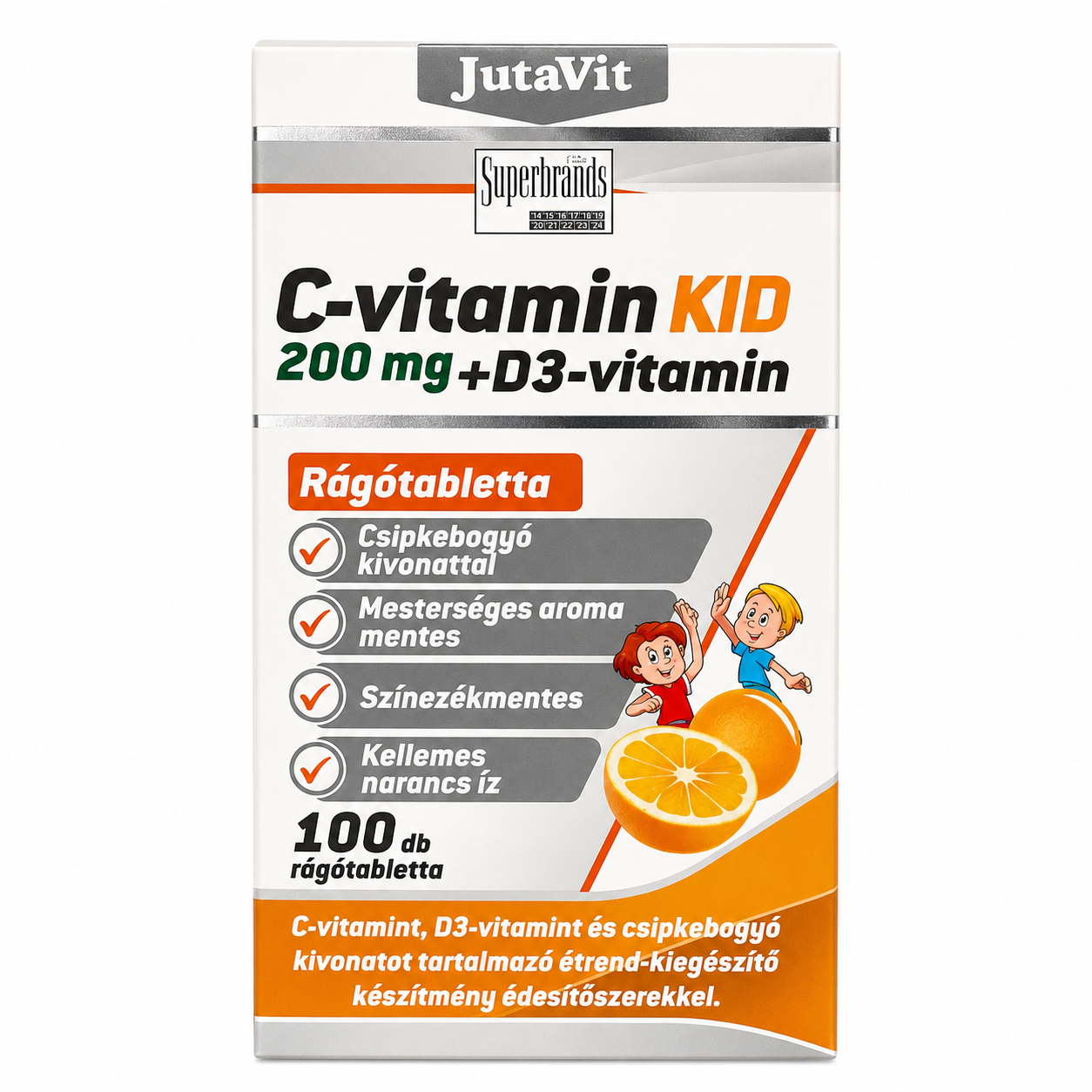 JutaVit C-vitamin KID 200 mg + D3-vitamin 100 db rágótabletta