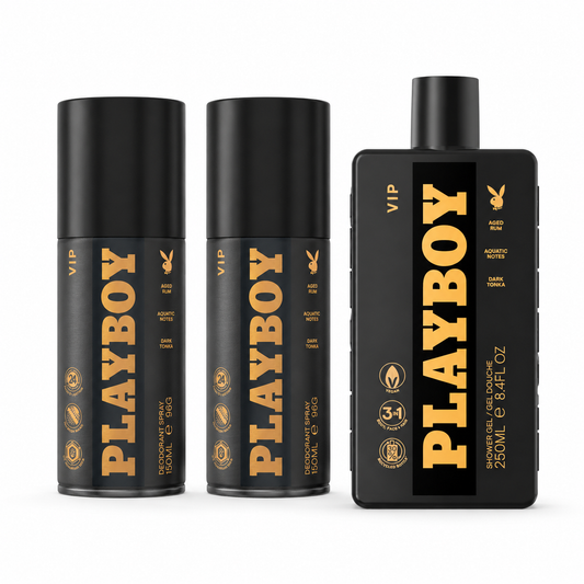Playboy VIP Férfi Csomag – 1 db Tusfürdő 250 ml + 2 db Deo Spray 150 ml