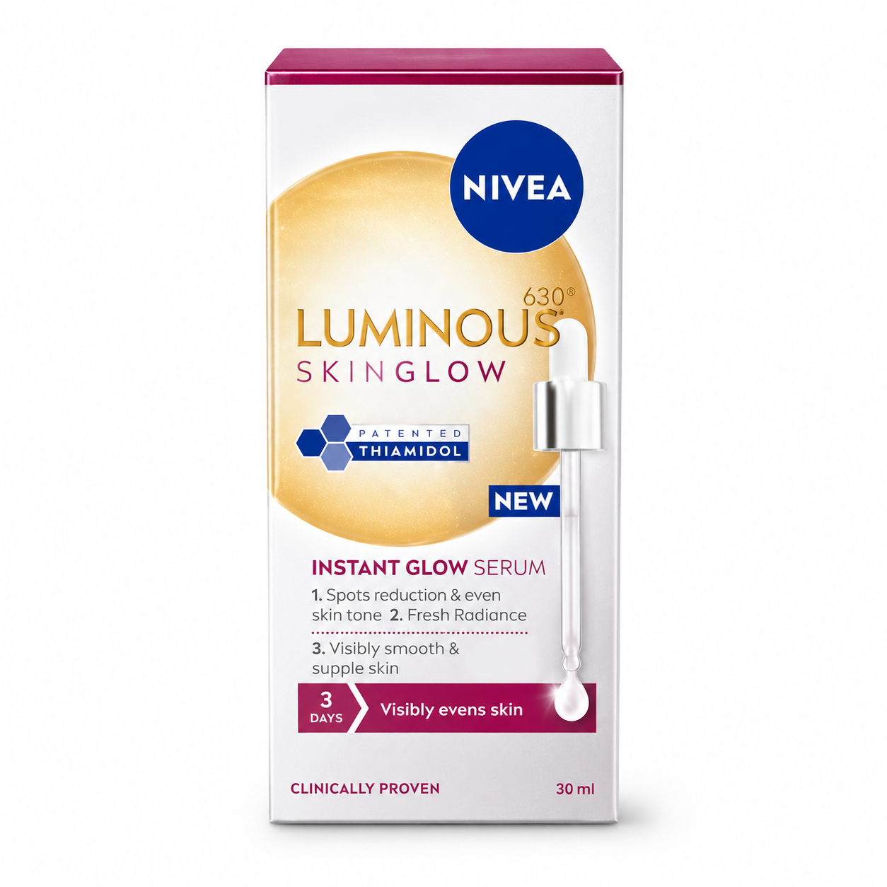 Nivea Luminous 630 Skin Glow Instant Glow Serum 30 ml – ragyogásfokozó arcszérum thiamidollal