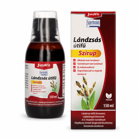 JutaVit Lándzsás útifű szirup 150 ml – alkoholmentes, C-vitaminnal és csipkebogyó kivonattal
