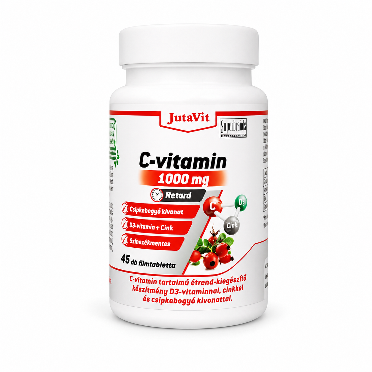 JutaVit C-vitamin 1000 mg Retard filmtabletta 45 db – D3-vitaminnal, cinkkel és csipkebogyó kivonattal