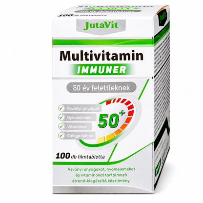 JutaVit Multivitamin Immuner 50 év felettieknek filmtabletta 100 db – vitaminokkal, ásványi anyagokkal, nyomelemekkel és Ginkgo bilobával